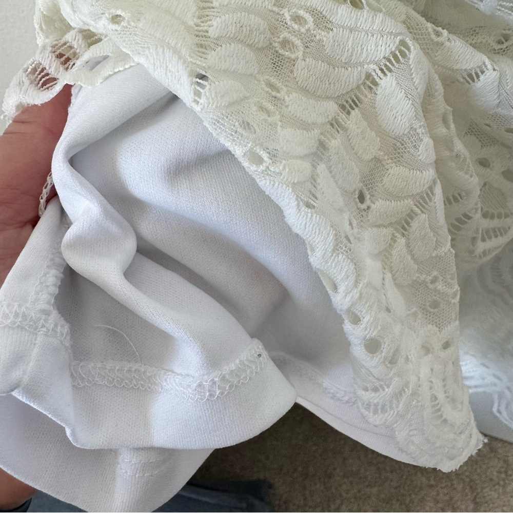 White Lace Sharagano Dress Size 8 Petite Bridal Shower Bachelorette Lacemade - Picture 5 of 10